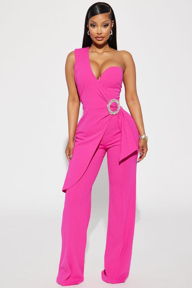 Sweetest Dream One Shoulder Jumpsuit - Fuchsia Product Image