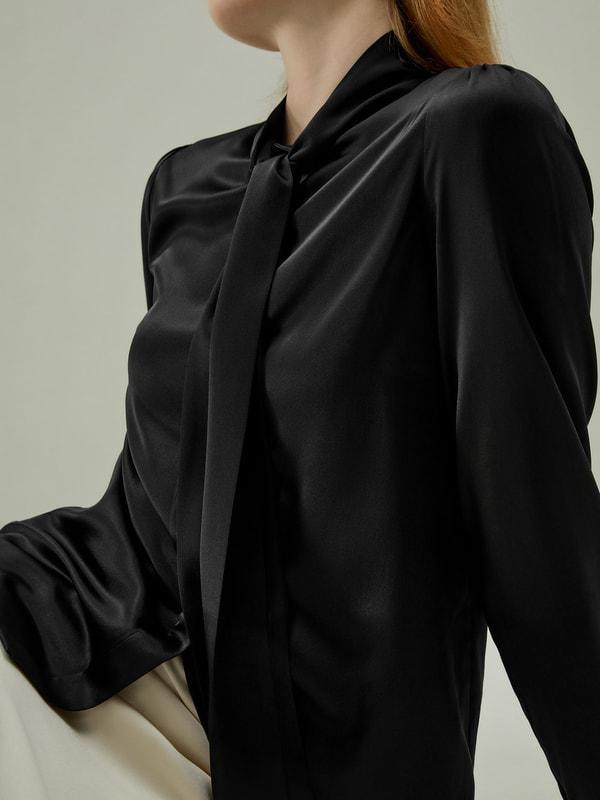 Women Bow-tie Neck Silk Blouse Product Image