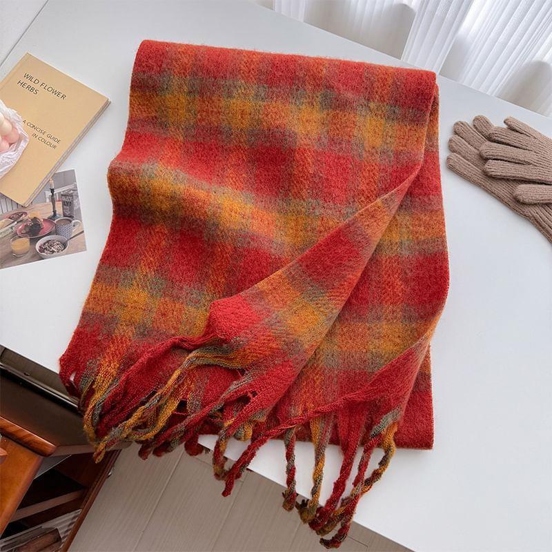 Plaid Fringed Trim Scarf Product Image