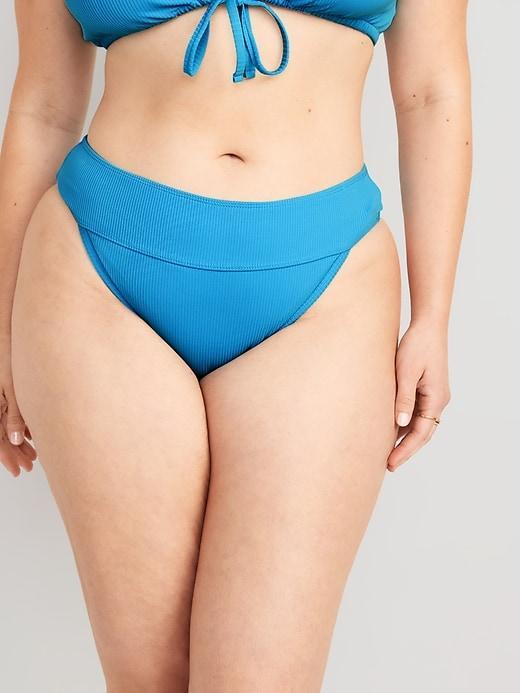 High-Waisted Ribbed French-Cut Bikini Swim Bottoms Product Image