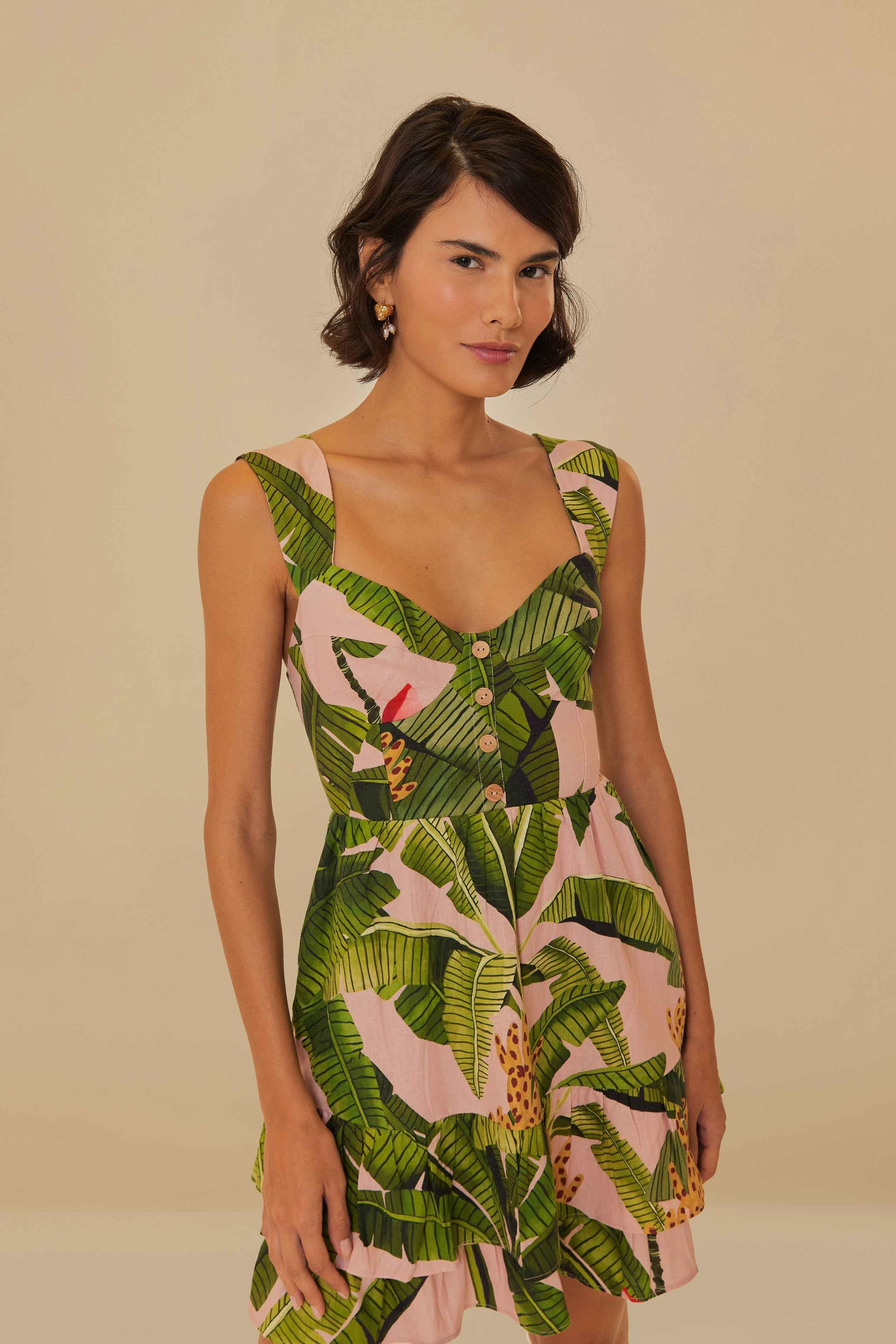 Pink Banana Leaves LENZING™ ECOVERO™ Euroflax™ Mini Dress Product Image