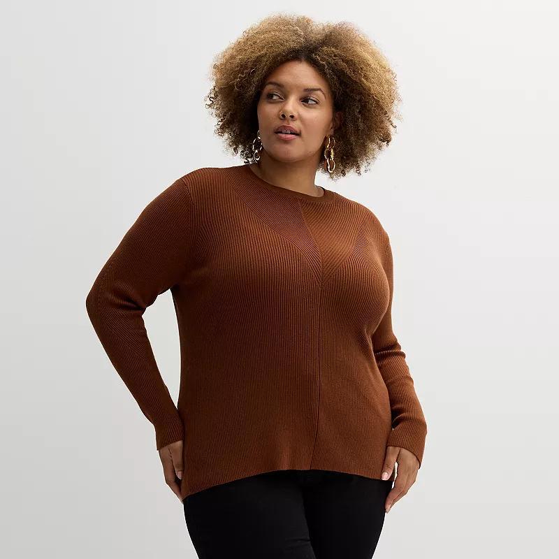 Plus Size Nine West Crew Neck Rib Pullover, Womens product image