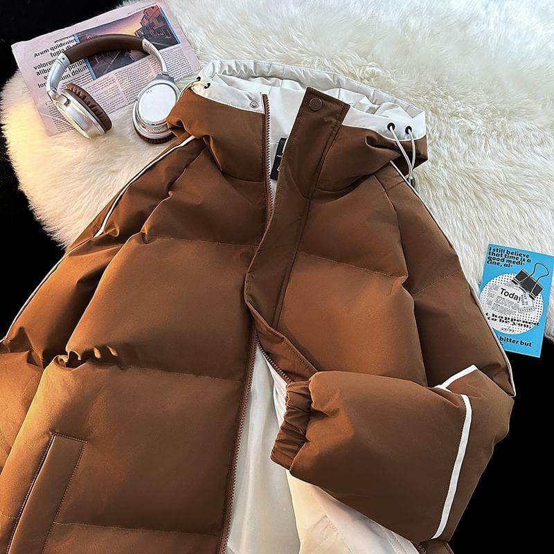 Two Tone Hooded Zip-Up Puffer Jacket Product Image