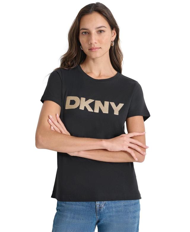 Dkny Jeans Womens Sequin Logo Crewneck T-Shirt Product Image