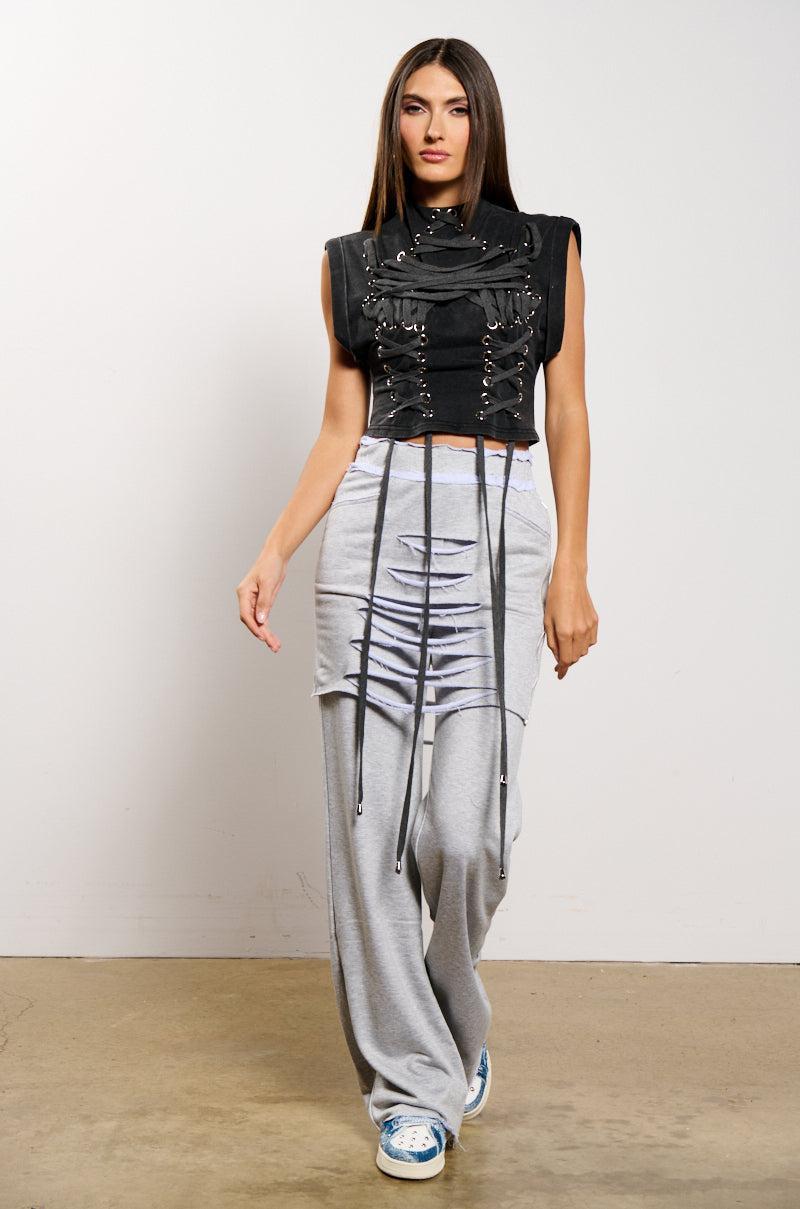 RAIN LAYERED SHREDDED SKIRT OVERLAY SWEATPANT Product Image