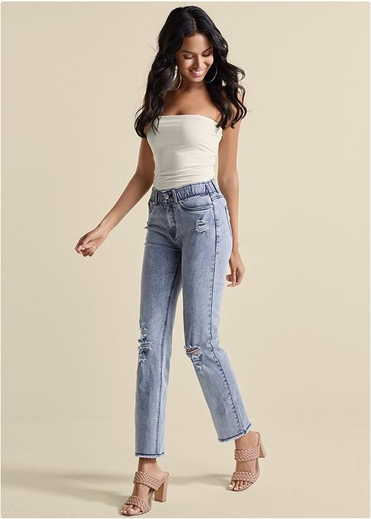 Elastic Waist Straight Jeans Product Image