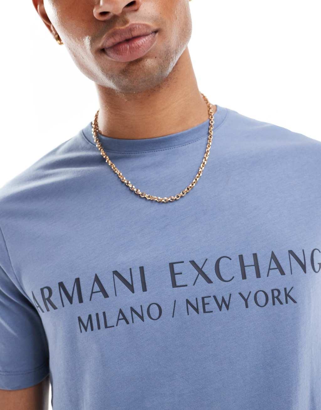 Armani Exchange text logo T-shirt in blue Product Image