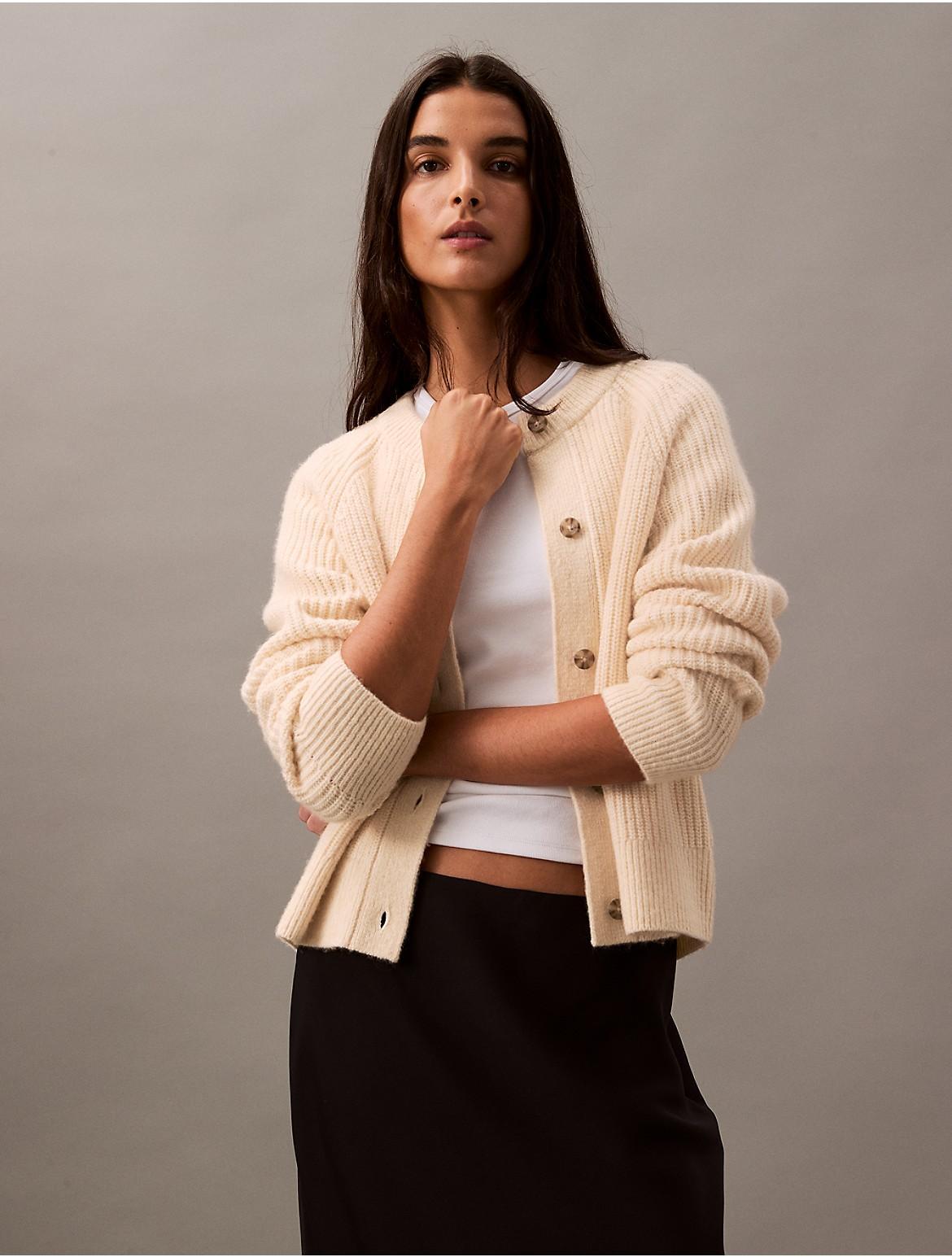 Calvin Klein Womens Ribbed Knit Cardigan - Ivory - XL Product Image