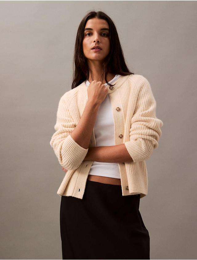 Calvin Klein Womens Ribbed Knit Cardigan - Ivory - XL Product Image