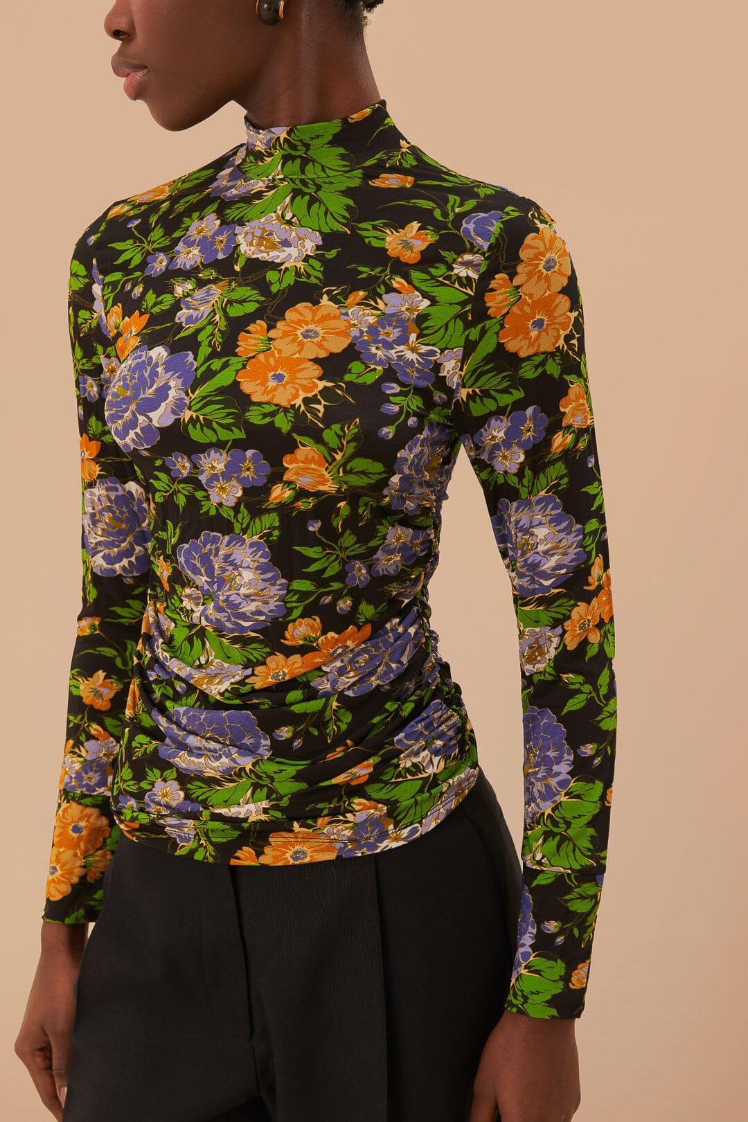 Capri Floral Black Jersey Blouse Product Image