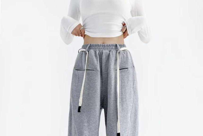 Drawstring Waist Wide Leg Sweatpants Product Image