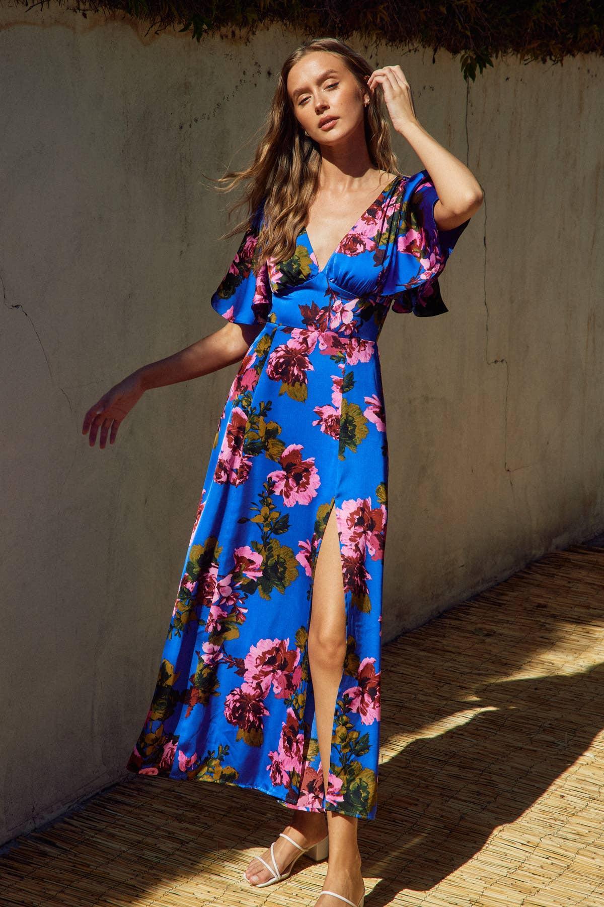 Mesmerizing Essence Flutter Sleeve Plunging Maxi Dress Product Image