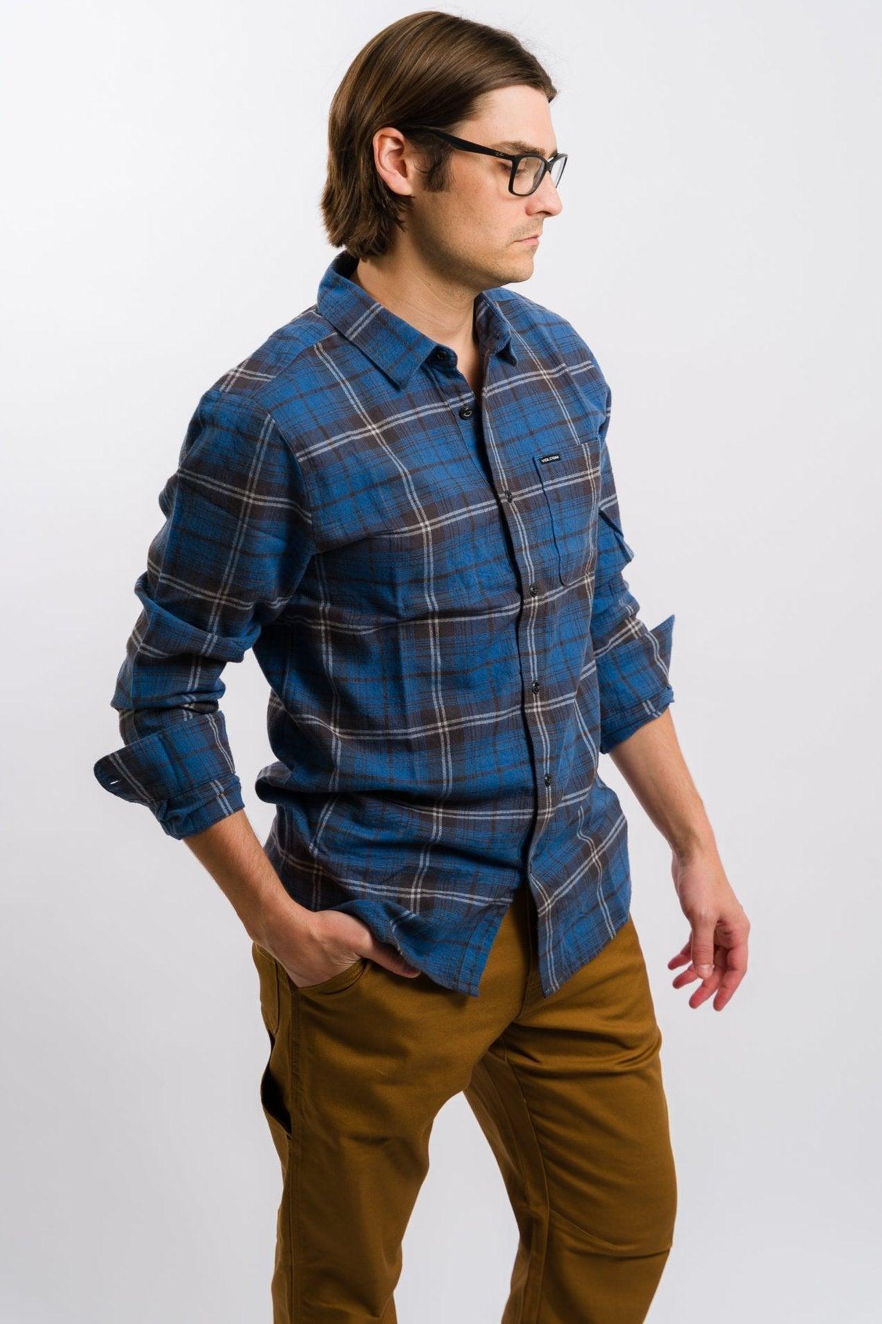 Volcom Caden Plaid Long Sleeve Flannel Shirt - Blueberry Product Image