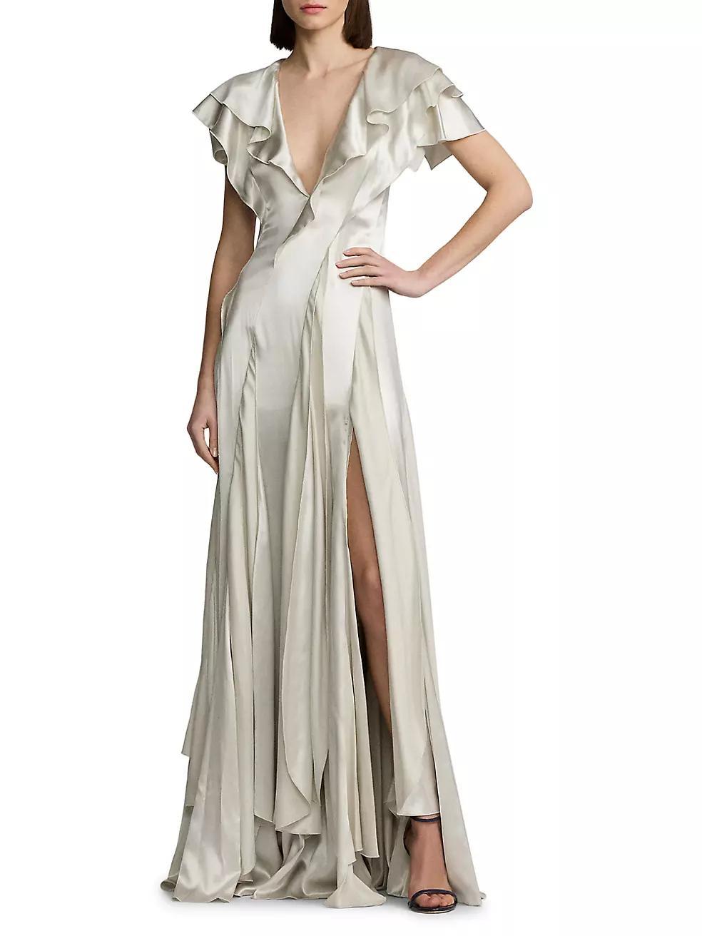 Josef Satin Ruffle Gown Product Image