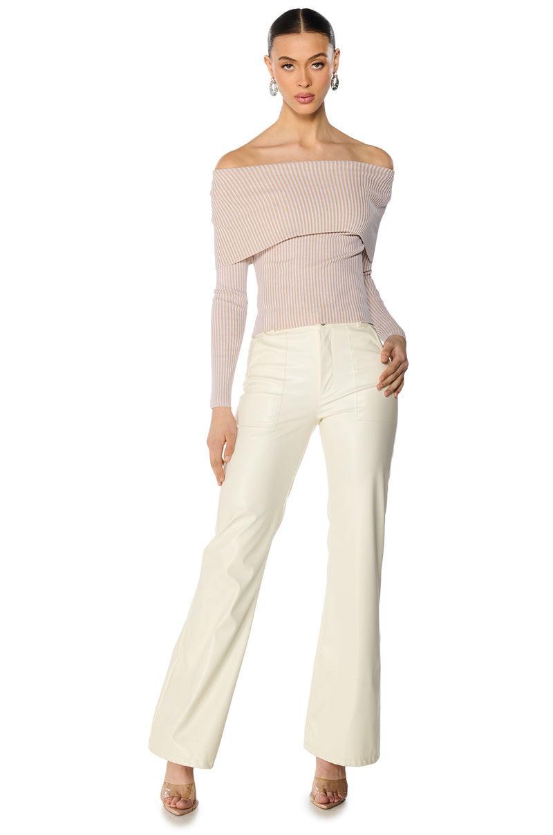 MELODY LONG SLEEVE OFF THE SHOULDER SWEATER IN BEIGE Product Image