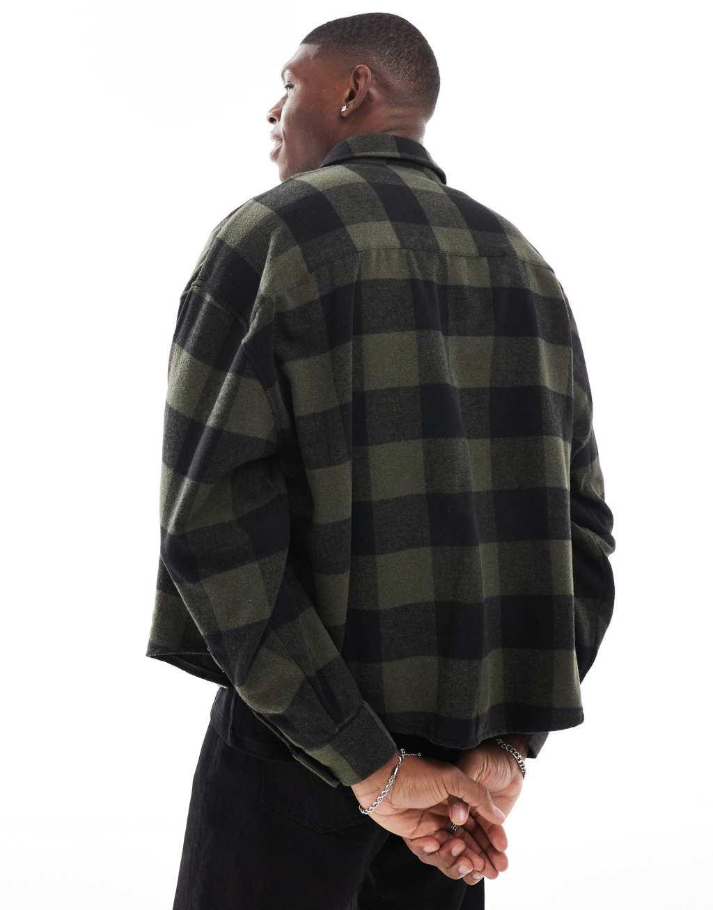 ASOS DESIGN boxy volume oversized shirt in green and black buffalo plaid Product Image