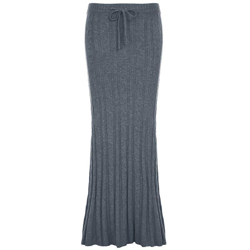 Low Rise Plain Cable-Knit Maxi Pencil Skirt Product Image