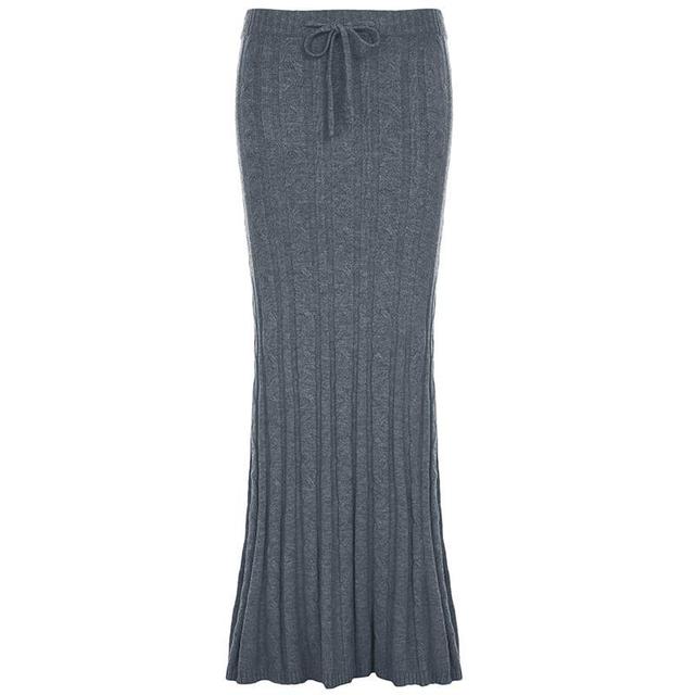 Low Rise Plain Cable-Knit Maxi Pencil Skirt Product Image