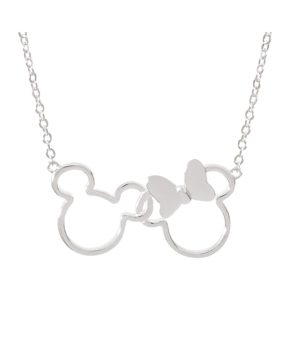 Disney Mickey and Minnie Mouse Jewelry for Women, Silver Flash Plated Interlocking Mickey and Minnie Mouse Pendant Necklace, 18 Product Image