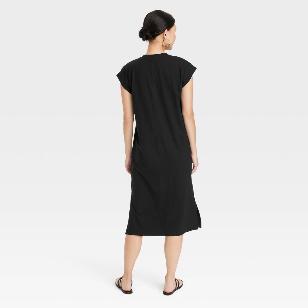 Womens Short Sleeve Midi Shirtdress - A New Day Black M Product Image