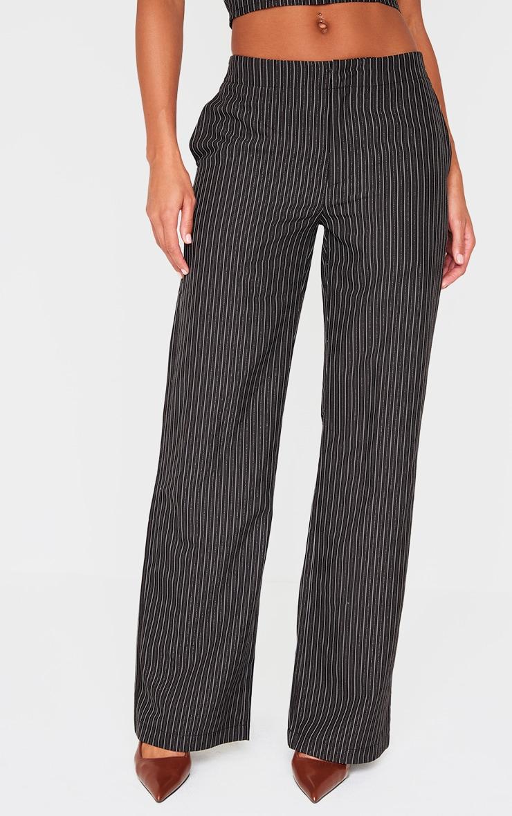 Black Tailored Woven Glitter Pinstripe Wide Leg Pants Product Image