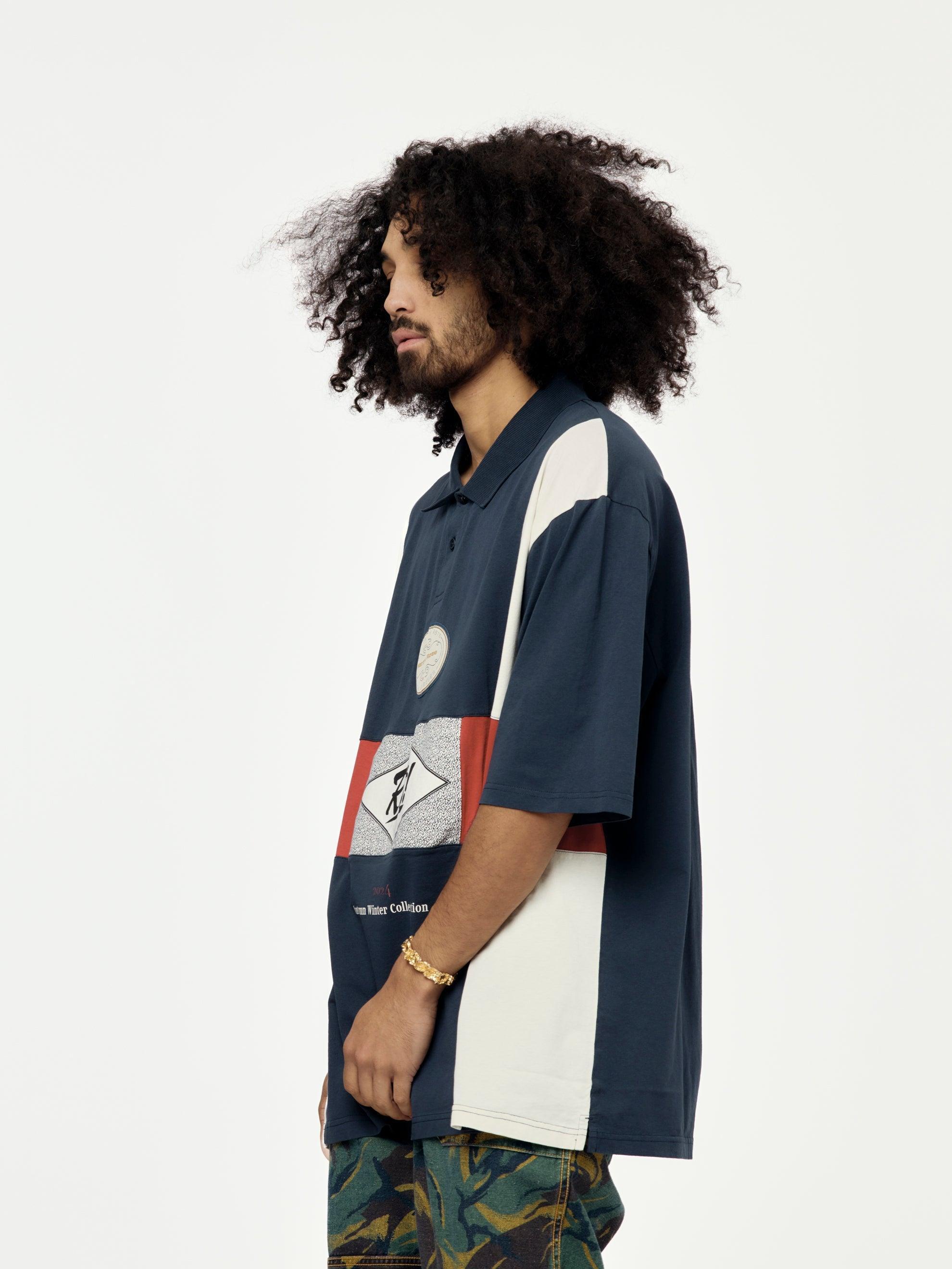 Flyer Oversized Panelled Polo (Navy) Product Image