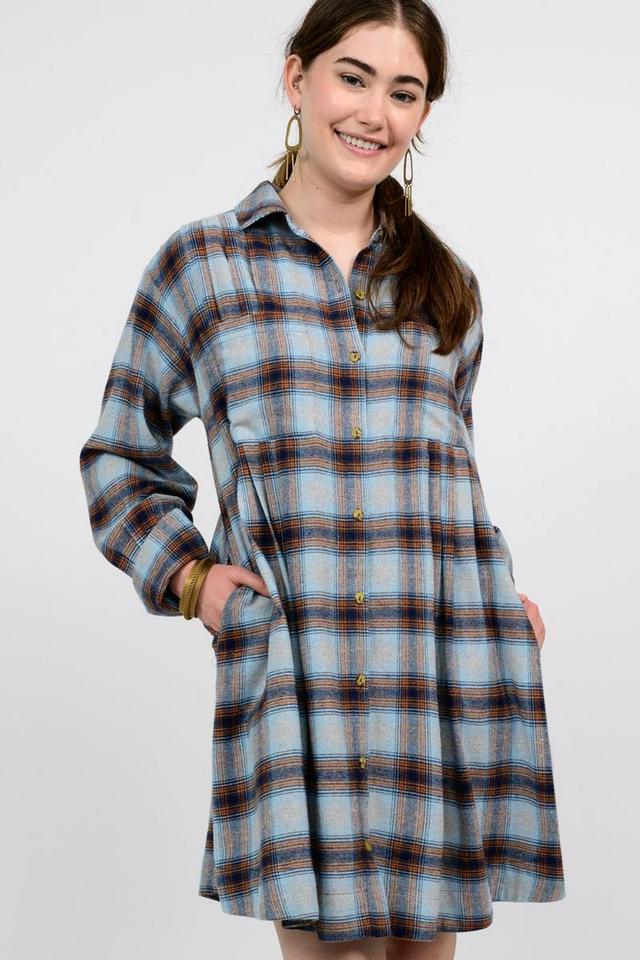 Tucked and Plaid Shirt Dress Product Image