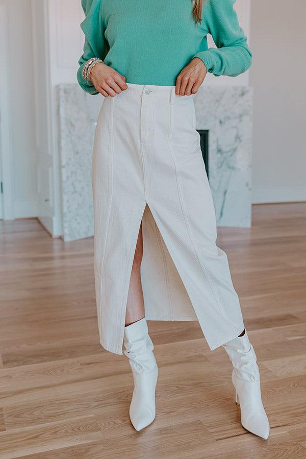 The Maris High Waist Denim Skirt in Cream Product Image