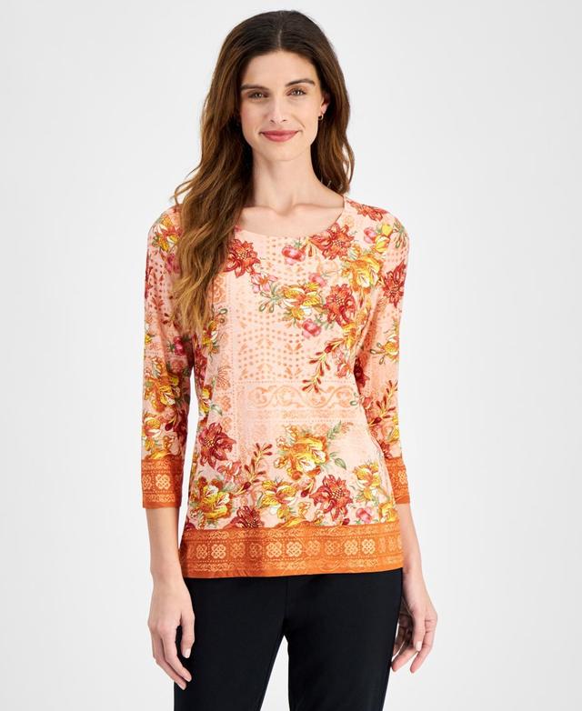 Jm Collection Womens 3/4 Sleeve Jacquard Printed Top, Created for Macys Product Image