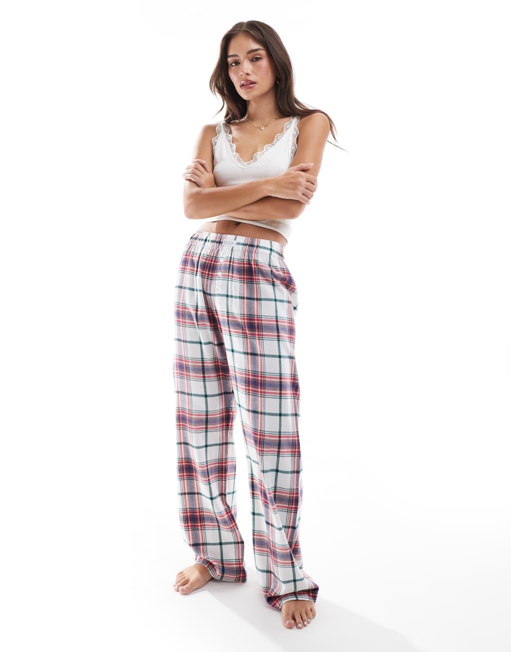 Cotton On relaxed flannel pajama bottoms in red black check Product Image