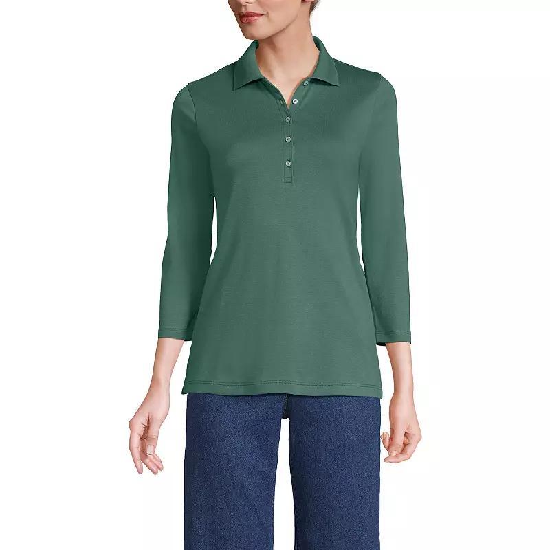 Petite Lands End Supima Cotton 3/4 Sleeve Polo Shirt, Womens Product Image