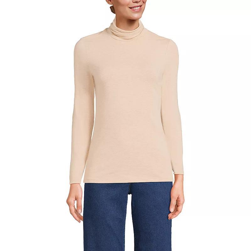 Petite Lands End Lightweight Fitted Long Sleeve Turtleneck, Womens French Pecan Grey Product Image