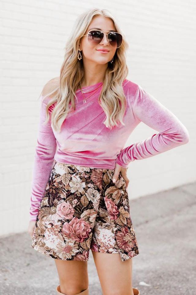 Head Over Heels Pink Velvet Off The Shoulder Blouse FINAL SALE Product Image