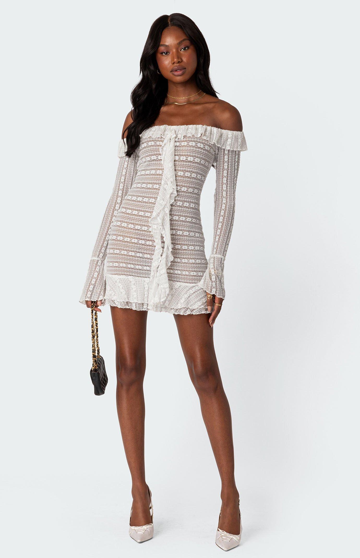 Edikted Women's Textured Sheer Lace Mini Dress Product Image