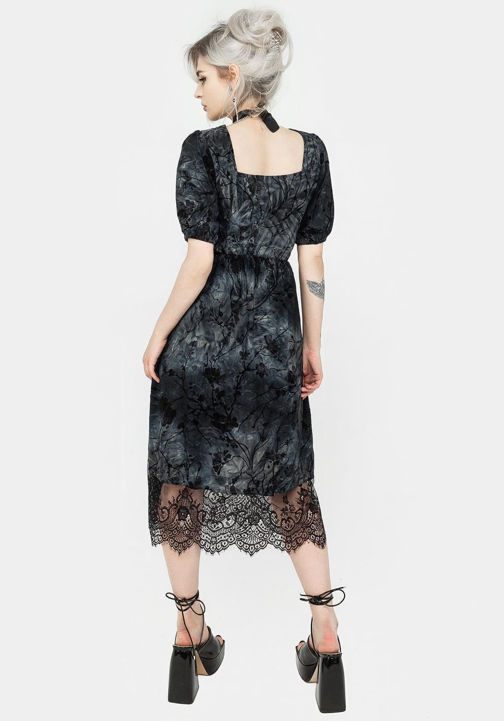 Vice Lace Trim Velour Midi Dress Product Image