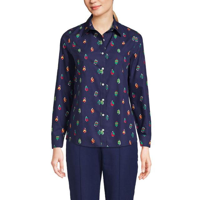 Womens Lands End No-Iron Supima Cotton Shirt Deep Blue Wildflower Product Image