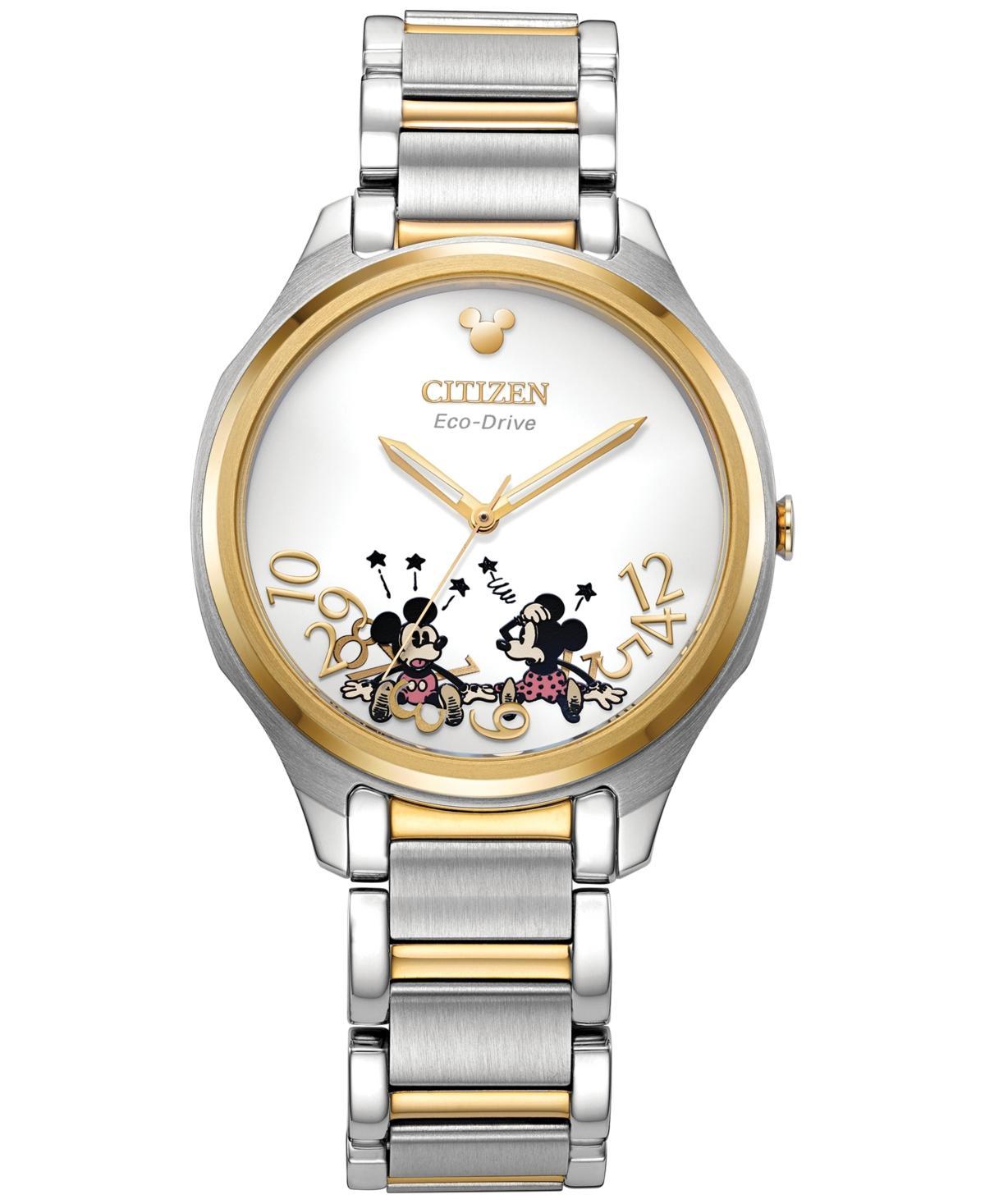 Citizen Women's Eco Drive 35 Millimeter Disney Falling Mickey Minnie Two-Tone Stainless Steel Bracelet Watch Product Image