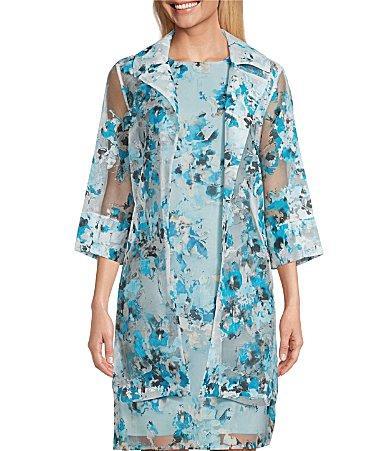 Ming Wang Woven Floral Sheer 34 Sleeve Open Product Image