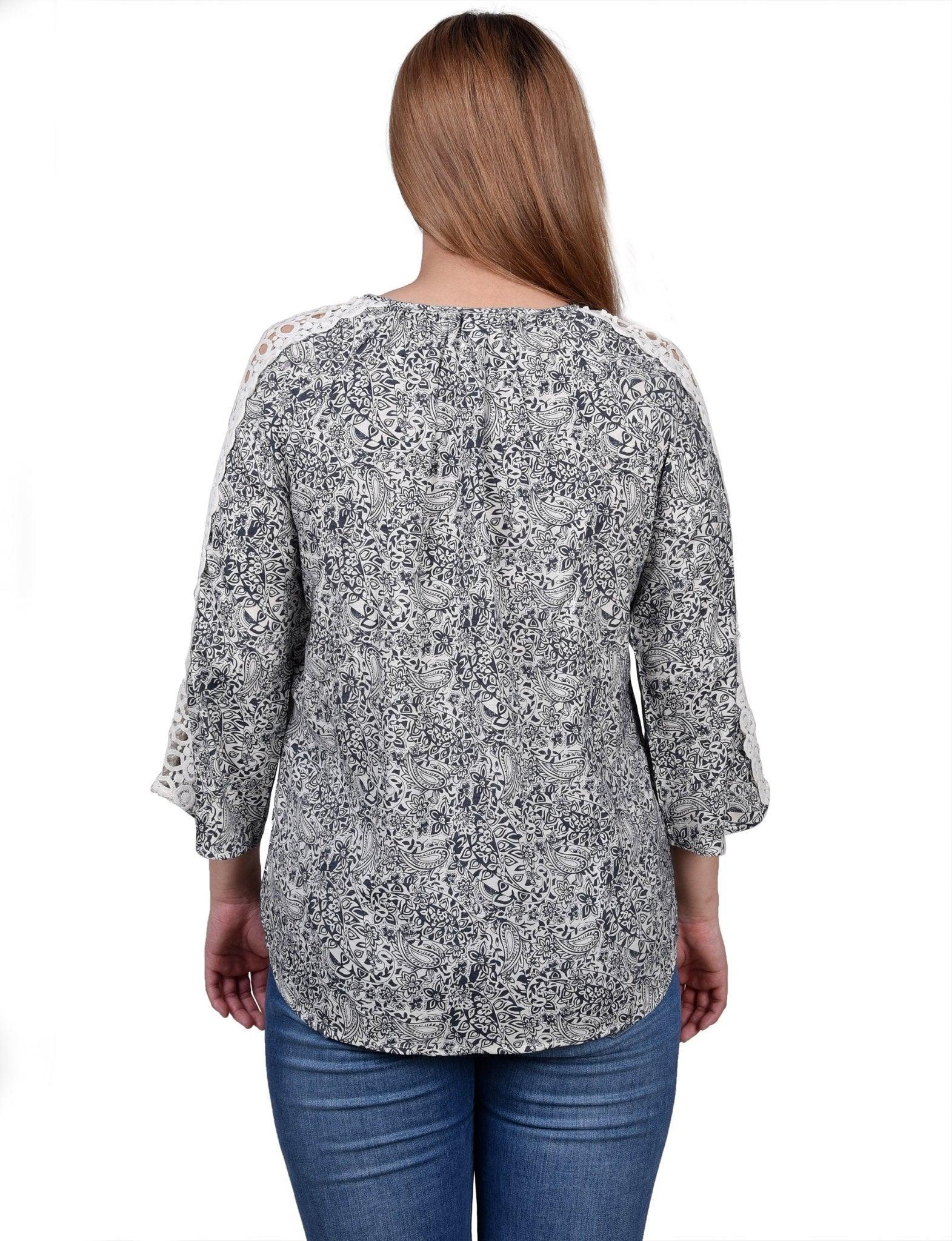 3/4 Length Sleeve Crochet Detail Blouse - Petite Product Image