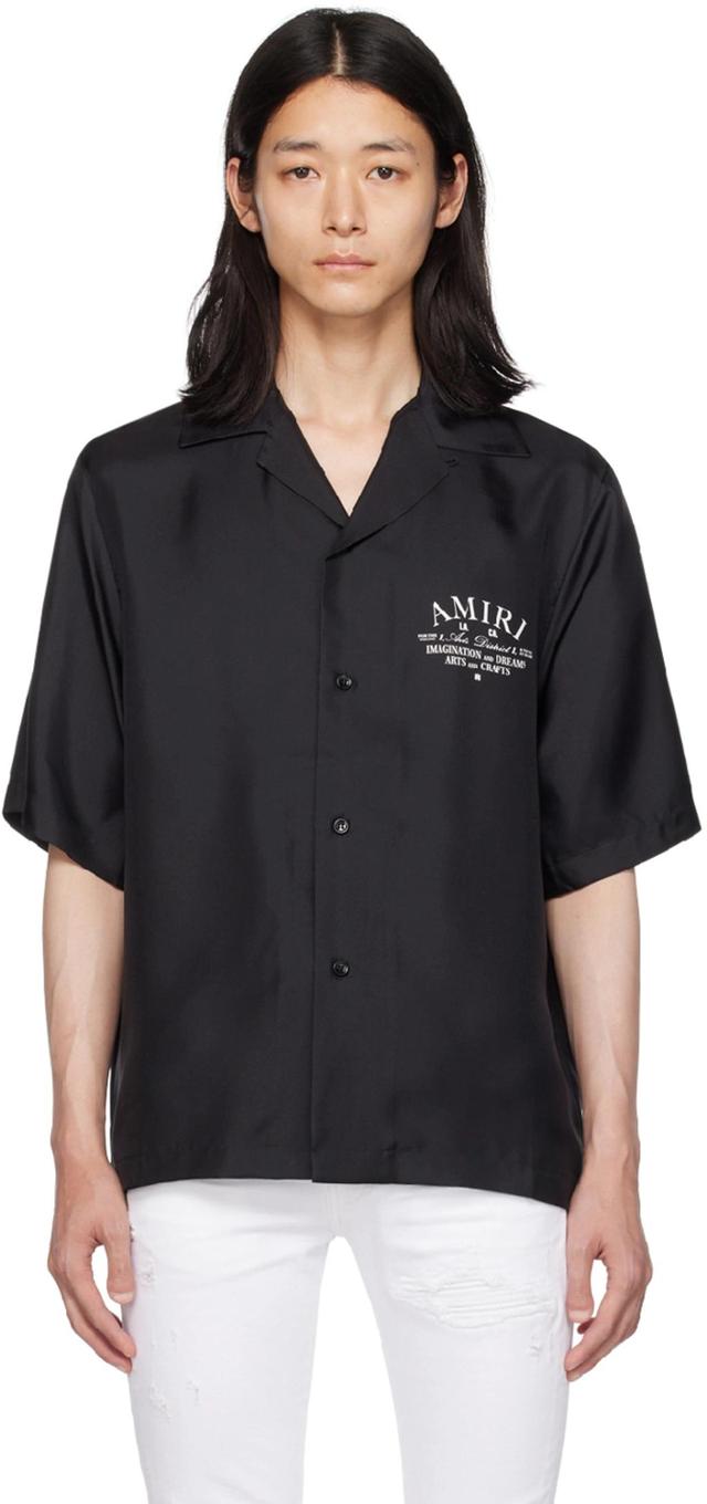 Convertible-collar Logo-print Silk-twill Shirt In Black Product Image