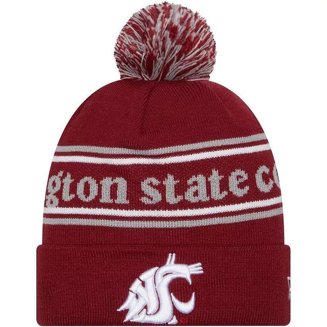 Mens New Era Crimson Washington State Cougars MarqueeCuffed Knit Hat with Pom Product Image