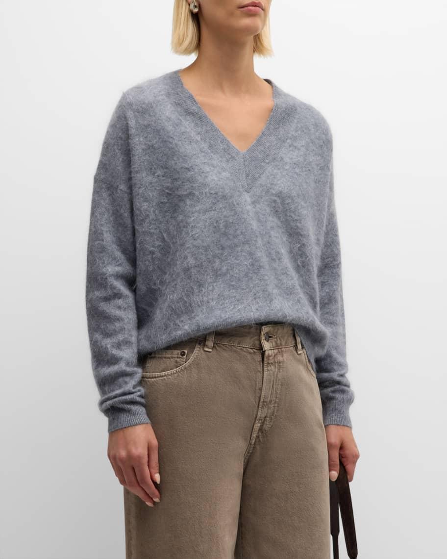 V-Neck Fuzzy Cashmere Sweater product image