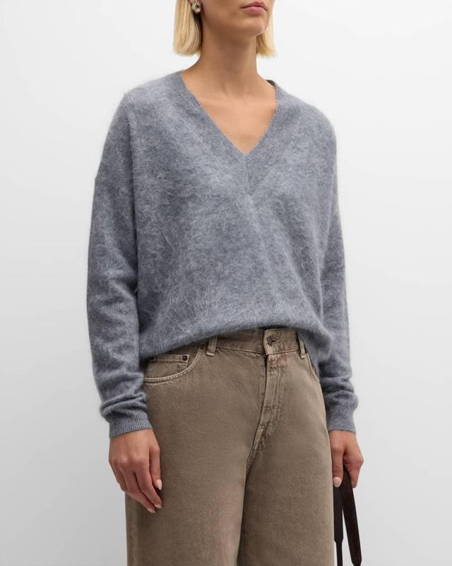 V-Neck Fuzzy Cashmere Sweater Product Image