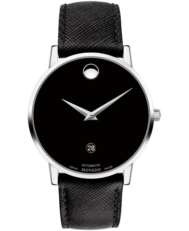 Movado Mens Swiss Automatic Museum Black Calfskin Leather Strap Watch 40mm Product Image