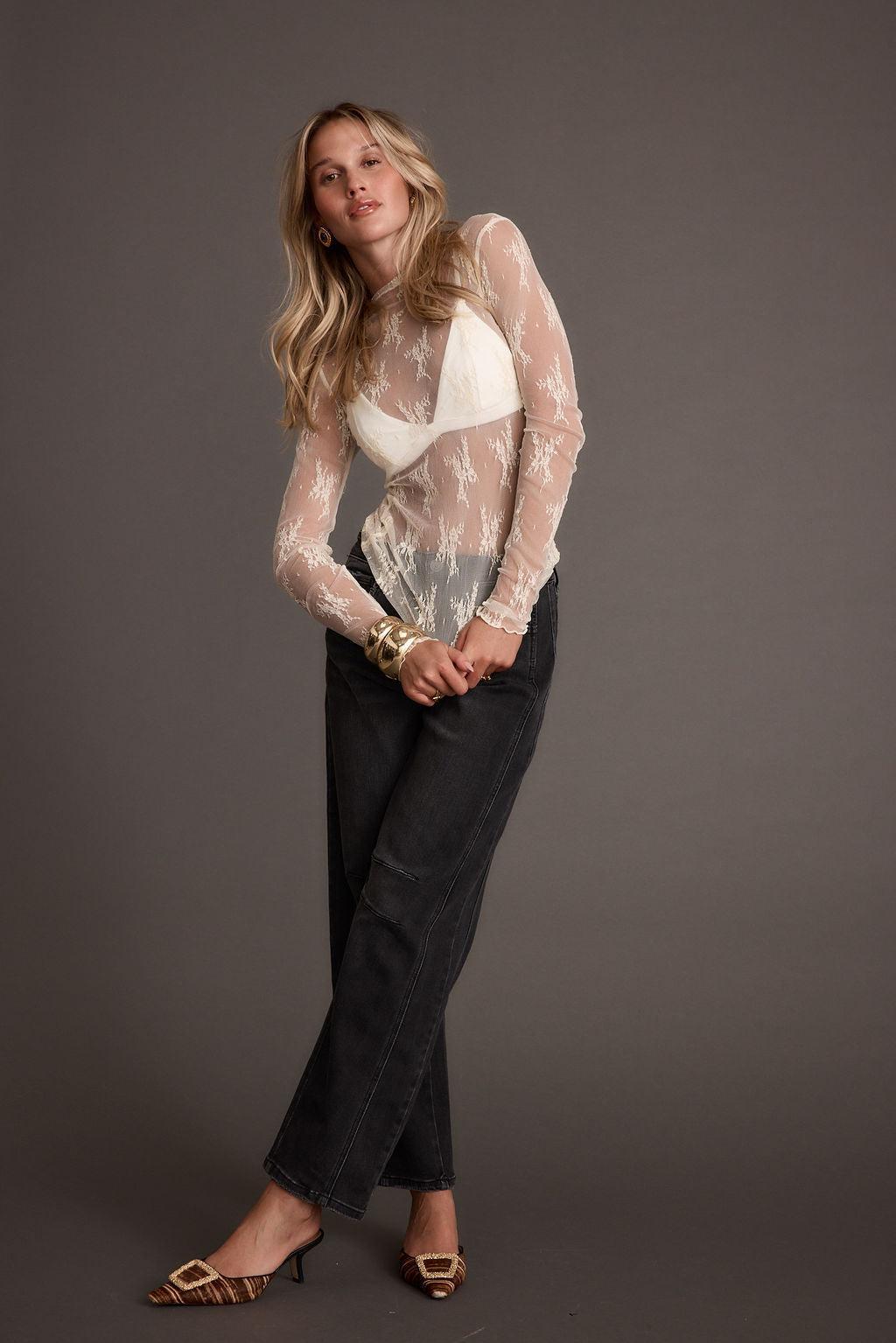 Carmina Ivory Lace Long Sleeve Top Product Image