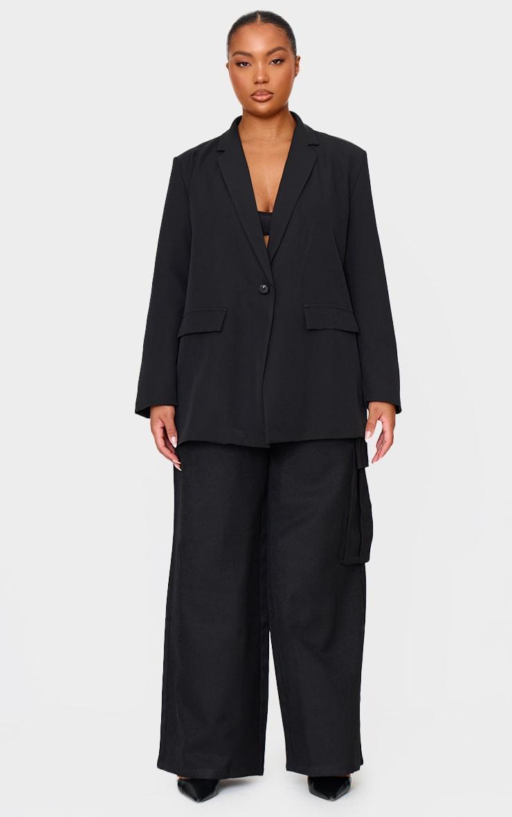 Plus Black Oversized Button Up Blazer Product Image