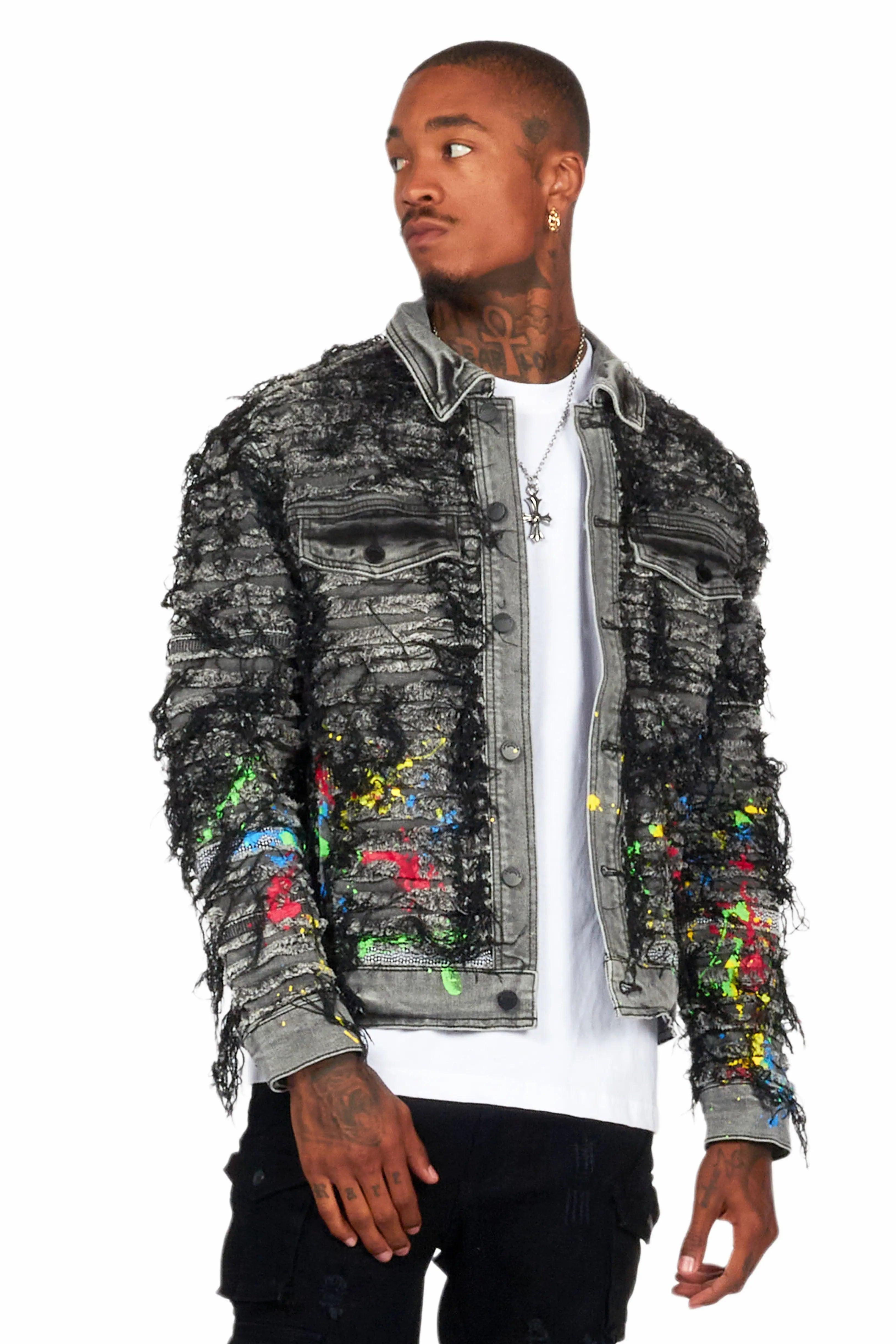 Gagan Black/Grey Painter Denim Jacket Male Product Image