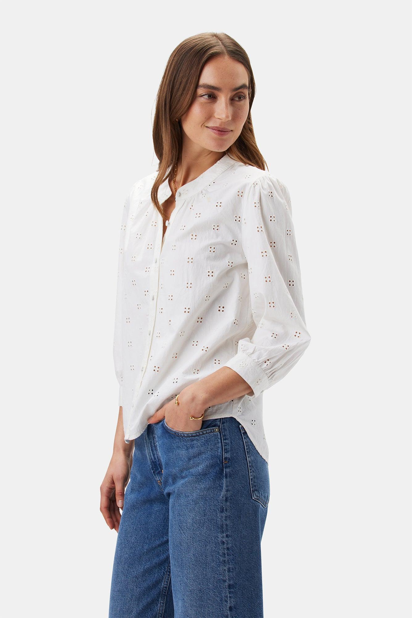 Charlotte Organic Cotton Eyelet Blouse - Clover Eyelet White Product Image