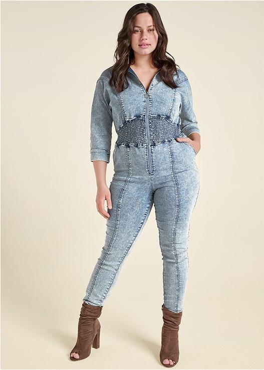 Acid Wash Smocked Jumpsuit Product Image