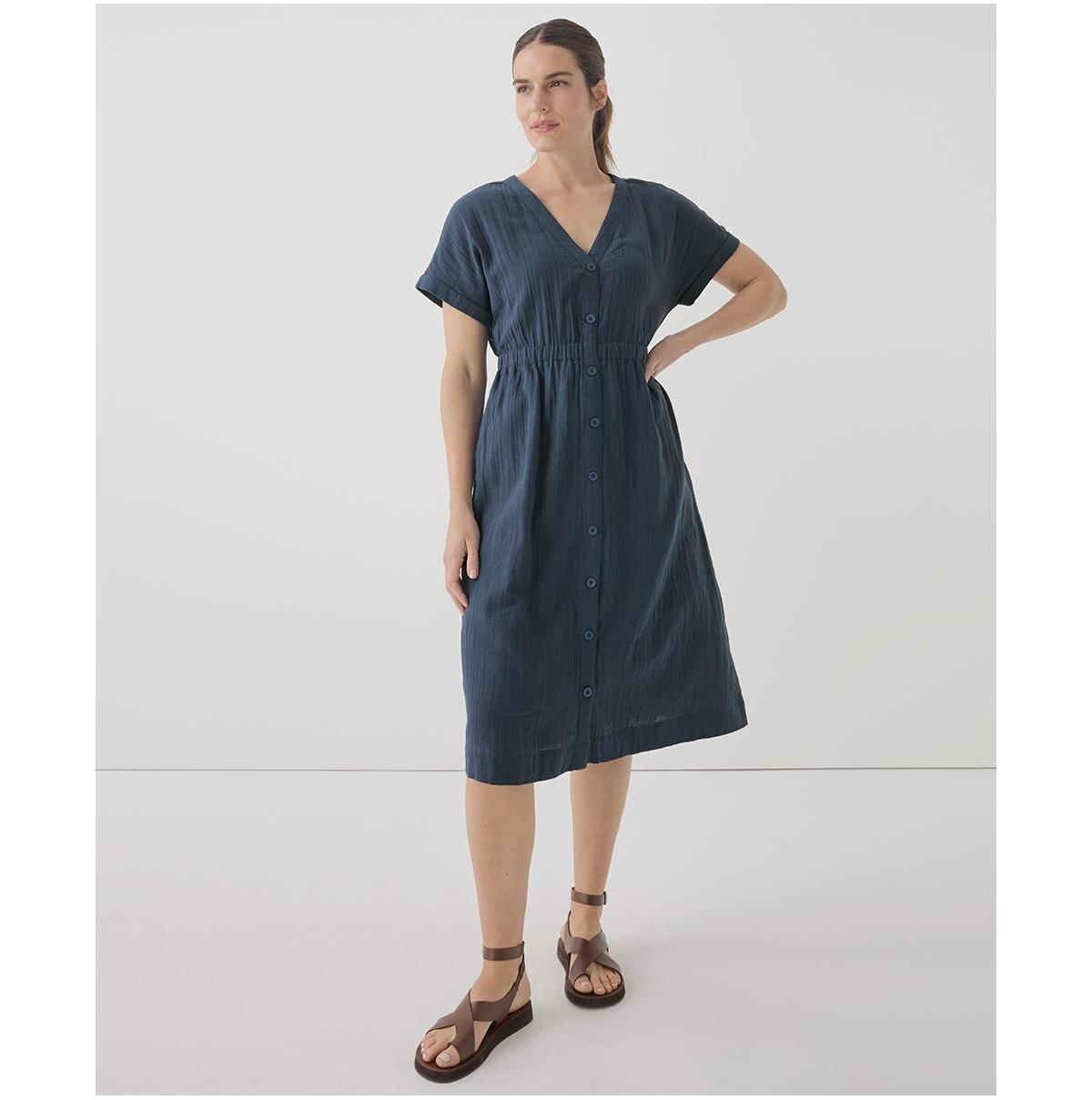 Pact Womens Organic Cotton Coastal Double Gauze Short Sleeve Dress Product Image